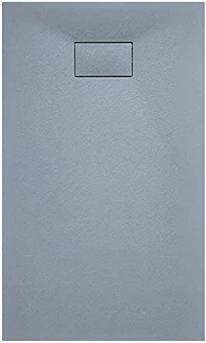 Piatto Doccia Arredo Bagno In Resina Effetto Pietra Stone Ardesia Spessore 2.6 Cm Antiscivolo Filopavimento Riducibile Indistruttibile Con Griglia Di Copertura Grigio (90 x 140 cm)