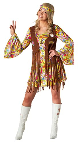 Morph Hippie Kostüm Damen Kleid 70Er Jahre Hippy In Vier Größen Erhältlich, XL