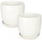 Kotarbau® - Vaso da fiori in ceramica per piante con vassoio antigoccia, diametro di 17 cm, colore bianco, set da 2