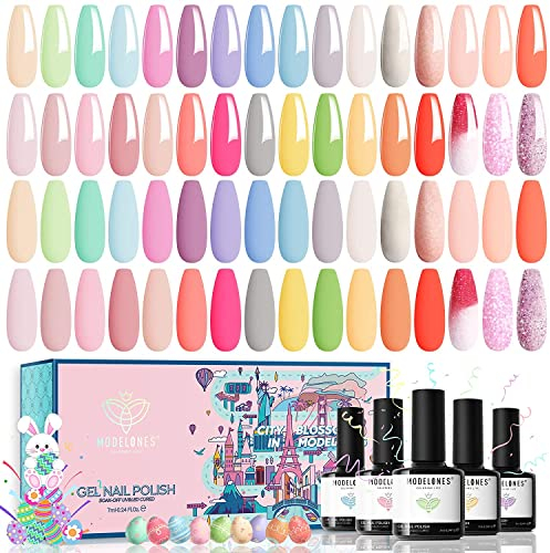 modelones 40 Pcs UV Nagellack Set, 36 Farben Pastell Dreamy Collection Macaron Glitter Gel Nagellack Soak Off Sommer Gellack, 4Pcs Nail Primer Base Matte Glossy Top Coat für Mädchen Frauen