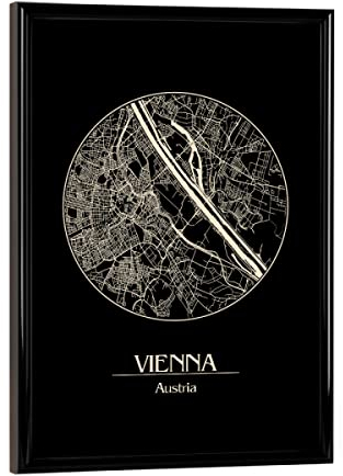 artboxONE Poster mit schwarzem Rahmen 18x13 cm Städte Retro Map Vienna Austria - Bild map Europa map