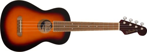 Fender Avalon Tenor-Ukulele für Erwachsene und Kinder, Eschenholz-Konstruktion, Walnuss-Griffbrett, Klassischer Fender Stratocaster Kopf, in 2-Farben Sunburst