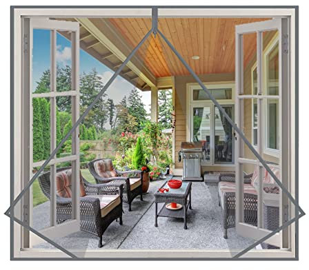 Eouyt Finestra Zanzariera Magnetica DIY 120x150cm Rete Lavabile Tenda per zanzariere in Fai da Te Tenda zanzariera Finestra Scorrevole, Grigio