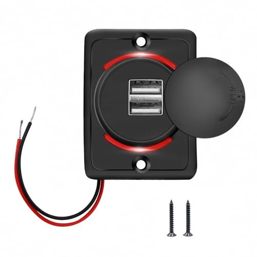 3.1A Car Dual USB Charger,2 Port USB Charging Socket Charging Panel,Quick Charge,Waterproof,Mount 12V-24V for Mobile Phone Tablet Android Devices GPS (1 pcs)