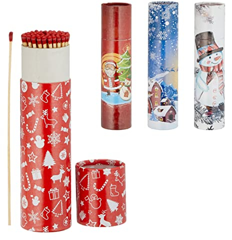 Spetebo XXL Kamin Streichhölzer Weihnachten 4er Pack - je 75 Stück - Jumbo Zündhölzer mit ca. 20 cm Länge - Grill Feuer Kerzen Anzünder mit Verpackung im Weihnachts Design Maxi lang