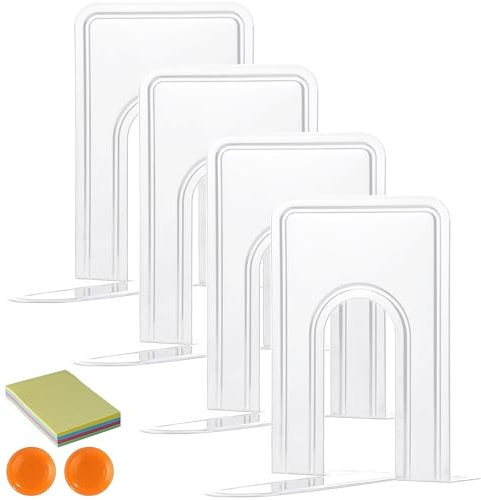 DIFIT Serre Livre, Presse Livre en Métal, 2 Paire Cale Livre, Bloc Livre pour Étagère, Serre Livres pour Livres Lourds, Serre-Livres pour Bureau/Famille, Blanc Serre-Livre, bookends 12.6x14.8x17cm