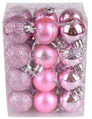 24 Stück Roségold Weihnachtskugeln Ornament 3 cm Anhänger Ball Indoor Neujahr Weihnachtsbaum Dekor Home Weihnachtsdekoration-Rosa