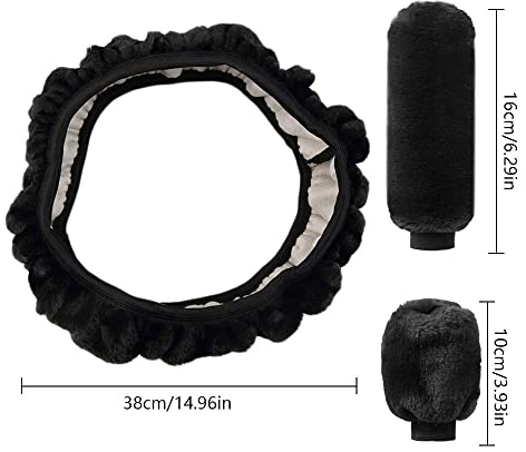 Lenkradhülle für Auto Universal aus Plüsch Anti-Rutsch-Schutz für das Lenkrad des Autos Handbremse Schalthebel-Deckel für den Winter (Schwarz)