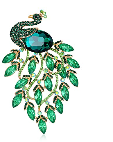 Broche IMINI délicate en forme de paon pour femmes et filles avec strass verts étincelants en forme d'oiseau en cristal pour corsage - Accessoires de robe délicats, bijoux de Noël, cadeaux pour maman,