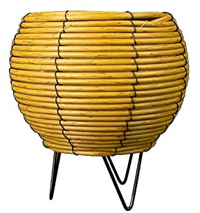 FloristryWarehouse Pot de fleurs rond en rotin naturel avec doublure sur pieds en métal 21 x 20 cm