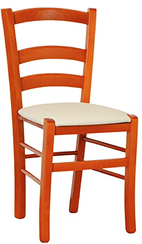 OKAFFAREFATTO MADDALONI Sedia legno venezia color ciliegio con seduta similpelle imbottita beige