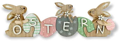 Holz Hase Schriftzug 3 Hasen 30 x 10cm Osterdeko Osterhase Tisch-Deko