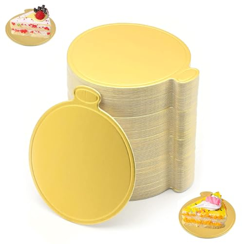 100 Pcs Round Mousse Gold Cake Board, 3.5 in Reusable Thicken Gold Mini Cake Dessert Display Tray, Cake Bases for Wedding Birthday Party Christmas