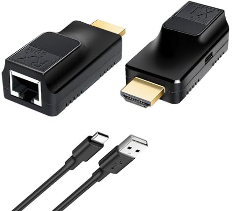 KUYIA HDMI Extender Over Ethernet60M/196ft With 1080P@60Hz 3D Repeater RJ45 to HDMI Converter Transfer Single by Cat5e/Cat6/ OFC Cable with 5V Power Adapter