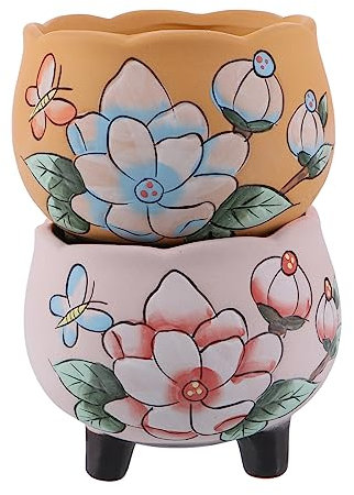GANAZONO 2st Handbemalter Sukkulenten-blumentopf Dreibein-pflanztopf Mini-sukkulententopf Blumentopfvase Bonsai-pflanzgefäße Saftige Vase Pflanzer Saftige Töpfe Kaktus Keramik Schreibtisch