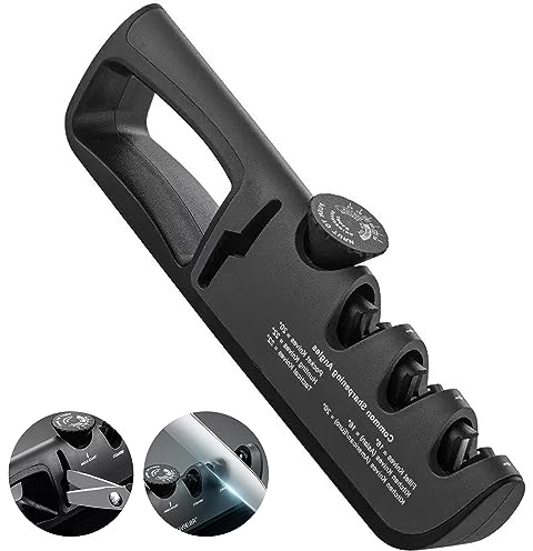 Knife Sharpener, Oneyus 4 in 1 Knife Sharpening Knife Sharpeners Professional Multifunctional 6 Stage Kitchen Knife Aharpeners Manual Knife Sharpeners for Knives and Scissors - Black