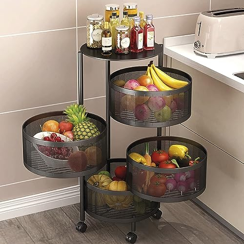 GREATOYAR Carrito de Cocina, Carros de Almacenamiento, Estantería Universal Multifuncional con Ruedas para Cocina, Cocina, baño, habitación Infantil y Oficina, 4 Compartimentos Redondos, Negro