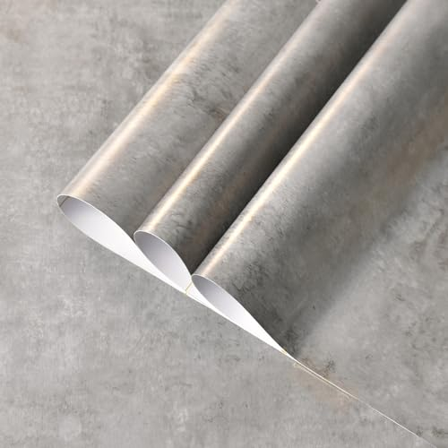 TOTIO Papier peint métallique Style industriel 80CMx4M Bleu gris Film adhésif Imitation béton Papier peint vinyle résistant à l'eau DIY Film pour meubles Gris flou Mat épaissi