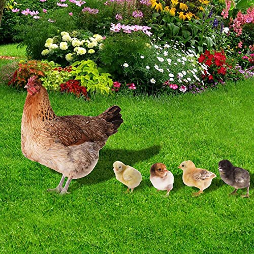 Gartendeko Huhn Family Gartenstecker Frühling Außen Deko Frühlingsdeko Dekofigur Statue Gartendekorationen Gartenfiguren Gartenstatuen Geflügeldekoration (Khaki, One Size)