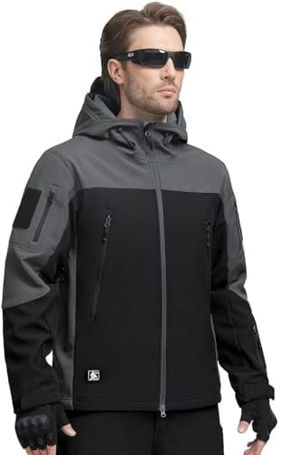 FREE SOLDIER Giacca Softshell Giacche Militari Softshell da Uomo Fodera in Pile da Esterno Giacca Antivento Impermeabile con Cappuccio Giacche tattiche Calde Multitasche per Escursioni di Caccia Uomo