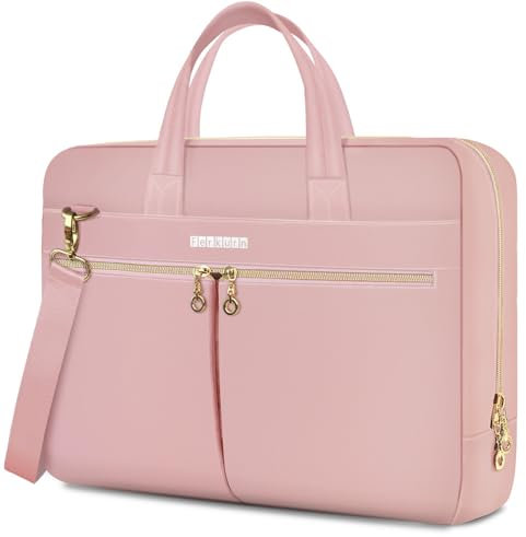 Ferkurn Laptop Bag Case for Women Men Briefcase Messenger Computer Bag with Shoulder Compatible with Macbook Pro/Air, HP Pavilion, XPS, Ideapad, ASUS, Acer, Samsung, Pink, 14 Inch