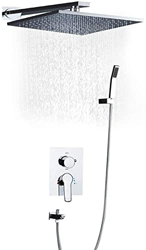 Duschkopf – PE-Wasserhahn, Bad-Duschsysteme, 10-Zoll-Duschset, Luft-Booster-Duschkopf, wassersparend, verdeckte Wand-Duschset, Badezimmer-Regenfall, Messing-Badewannen-Duscharmaturen Run forward