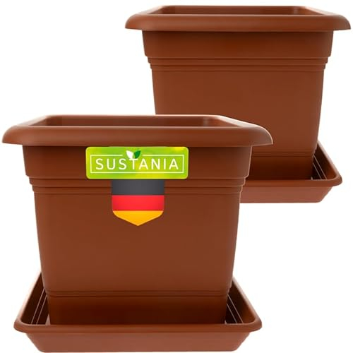 LIVINJA Terracotta Pflanzkübel Eckig 28x28 2er Set - Robuster Blumentopf Groß, Übertopf Ideal für Tomatenpflanzen, Eckige Pflanztöpfe Kunststoff für Garten & Balkon