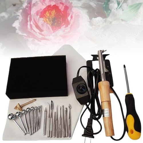 HSRG Ferro da Stiro Elettrico per Fiori Artificiali, Creatore di Fiori in Tessuto Fai-da-Te con 18 Teste da Stiro, Set di Strumenti per Modellare Petali di Fiori Finti, Temperatura Regolabile