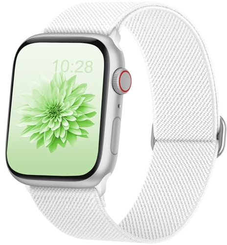 AMSKY Elastisch Solo Loop Band Kompatibel mit Apple Watch Armband 40mm 45mm 44mm 46mm 42mm 41mm 38mm 49mm Damen Herren, Textil Stoff für iWatch Armband Se Ultra Series 10 9 8 7 6 5 4 3 2 1, Weiß