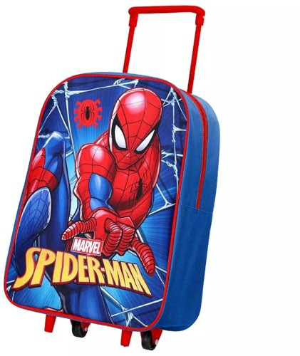 Quickdraw Supplies Boys Kids Spiderman Standard Folding Trolley Hand Luggage Bag Backpack for School Travel Holidays Suitcase Carrier