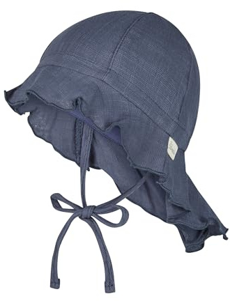 Sterntaler Sonnenhut Uni - Sommerhut aus luftigem Baumwoll Musslin - elastisches Gummiband - zum Binden - Unisex Mütze mit Nackenschutz - Baby und Kinder Kopfbedeckung - blau,Größe 51