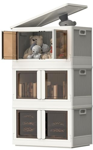 FLEXISPOT 72L*3 Storage Boxes with Lids, Foldable Plastic Containers, Space-Saving Organiser Boxes, Collapsible Laundry Baskets, Compact Stacking Crates for Home Storage, Milk