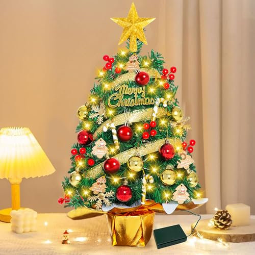 AOUVT 55 cm Mini Árbol de Navidad, Mini Árbol de Navidad con 30 Luces LED, Árbol de Navidad Artificial, Pequeño árbol de Navidad de Escritorio, Navidad, Hogar, Fiestas y Cocina