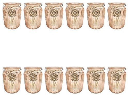pajoma® Kerzenhalter 12er-Set aus Glas - mit Henkel und Anhänger, Mandala | H 14.5 x Ø 11 cm, Pantone 7590C Tischdekoration für Hochzeit, Deko