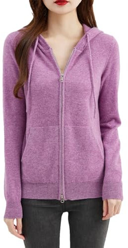 Felpa con cappuccio Cardigan Abbigliamento da donna Cardigan Felpa con cappuccio con zip Maglioni in lana merino Maglieria, Viola, S