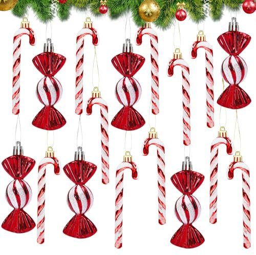 LETTERASHQP Zuckerstangen Deko Rot Weihnachtsbaumschmuck Anhänger Weihnachtskugeln Glitzer Christbaumschmuck Weihnachten Deko