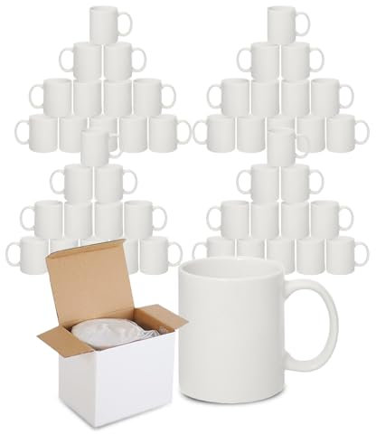 Sublimation Mugs with Boxes | Plain White Large Handle High Gloss Orca Coated, Ceramic Mug for Coffee & Tea | Ideal for Gifting & DIY Projects, Heat Press Printing Mugs 11oz (Pack of 48)