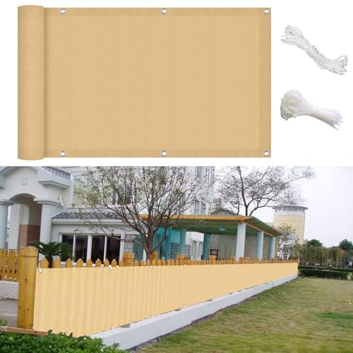 Clôture brise-vue - 119,4 x 950 cm - Protection UV - Pour jardin et balcon - Jaune sable - Brise-vue avec attaches de câble - Coupe-vent et opaque