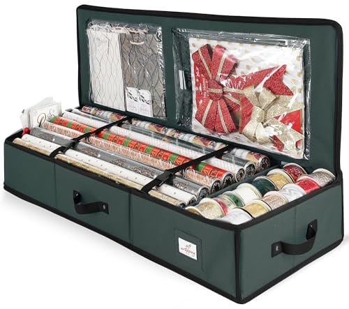 Hearth & Harbor Geschenkpapier-Aufbewahrungsbehälter, Weihnachts-Aufbewahrungstasche mit Innentaschen, für Geschenkverpackungen, für bis zu 22 Rollen à 101,6 cm, reißfester Geschenkpapier-Organizer