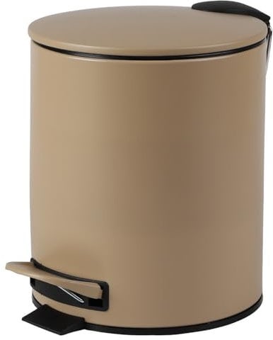 Urban Living 5 Liter Tret-Mülleimer Kosmetikeimer Tretmülleimer mit Absenkautomatik - herausnehmbarer Einsatz mit Henkel (Sandfarben)