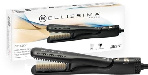 Bellissima Airsleek 2-in-1 Hair Dryer and Straightener, Wet to Dry with No Heat Damage, Ceramic Plates with Keratin Coating for Frizz-Free Hair, More Shine for All Hair Types