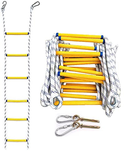 Échelle de secours 10 m avec corde antidérapante et résistante aux flammes Échelle de sécurité à déploiement rapide avec crochets Facile à utiliser Équipement de sécurité incendie