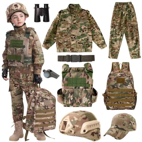 MELFZDM Boys Soldier Military Tactical Helmet Costume Children's Special Forces Role Playing Set Camouflage Clothing