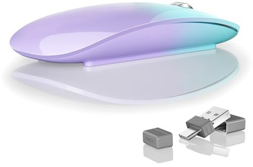 Uiosmuph Ratón Inalámbrico Bluetooth, Silencioso Wireless Mouse, 3 Modos (Bluetooth 5.1/5.1+2.4G) Ratón Ergonómico para Portátil, MacBook, PC, Windows, Android, iPad, Verde y Purple