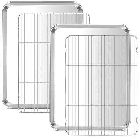 E-far Large Baking Sheet with Wire Rack (2 Pans + 2 Racks), 20 x 14 Inch Stainless Steel Cookie Pans Tray & Cooling Rack for Baking, Non Toxic & Heavy Duty & Rust Free, Oven & Dishwasher Safe