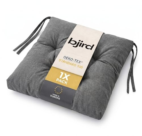 Bjird Wasserdichtes Stuhlkissen 45x45 cm – Gartenkissen für Stühle & Sessel – Dickes Sitzkissen 6 cm – Outdoor Sitzauflage für Gartenmöbel – Wetterfest & Pflegeleicht - 1 Stück - Graphit