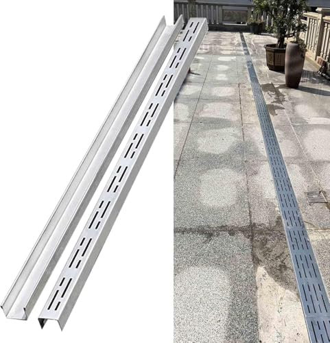 Genérico Canaleta Desague con Rejilla, Drenaje Lineal de Acero Inoxidable, Drenaje de Zanjas con Rejilla Extraíble para Patio, Garaje, Jardín, Terraza,Silver-7x5cm/2.7x2in