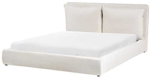 Beliani Modern Fabric EU King Size Bed Frame 5ft3 Upholstered Cushioned Headboard Light Beige Bajonna
