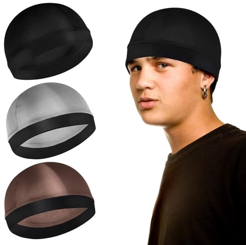 Sibba 3 Stück Unisex Satin Seidige Wellenkappen 360 540 720 Wellen Elastische Band Seidige Durag Kopfbedeckung Strumpfhosen Perücke Mütze Weich Atmungsaktiv Skullies Beanies Kappe zum Schlafen Duschen