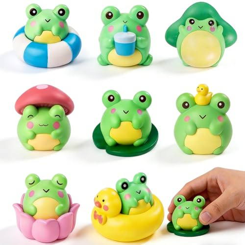 KMFASVX 8PCS Mini Frog Figurines, Cute Tiny Resin Frogs for Garden Decor, Terrarium Supplies, Fairy Garden Accessories, Bonsai Ornaments, Cake Topper, Stocking Stuffers Gift for Kids & Adults